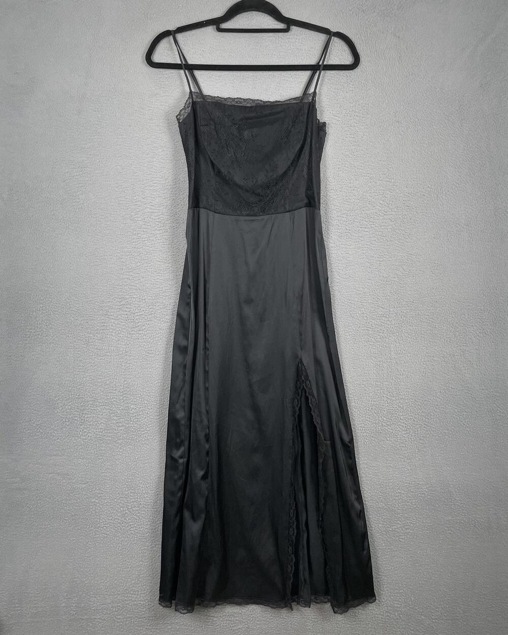 Abercrombie & Fitch Slip Dress Womens S Tall Black Satin Cowl Neck Lined Maxi - Picture 1 of 15